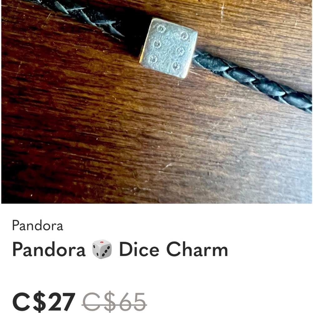 Pandora Silver Gondola Charm on Black Cord
